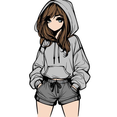 realistic girl in shorts and hoodie
