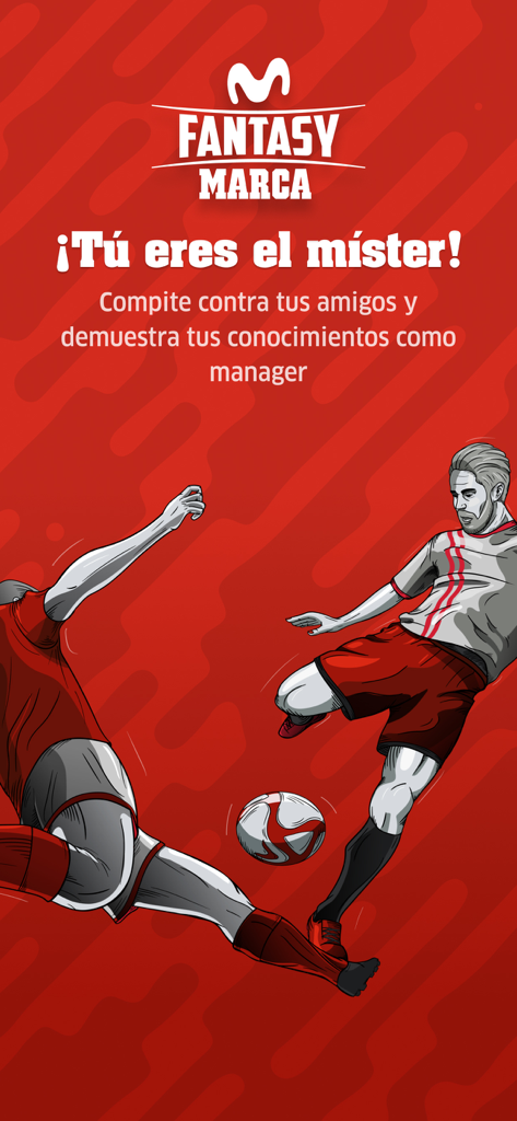 Fantasy MARCA - Pantalla promocional de MARCA Fantasy mostrando jugadores de fútbol y el texto Eres el entrenador