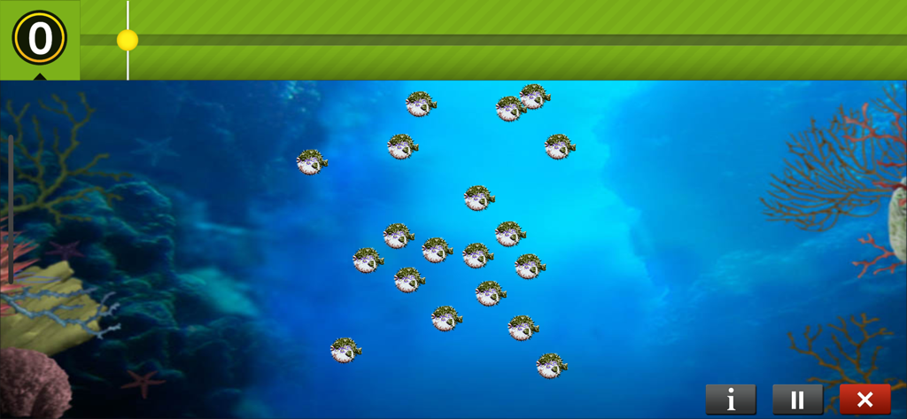 A BrainHQ cognitive training screen showing pufferfish in an underwater environment