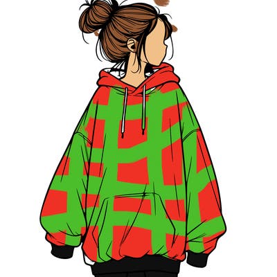 realistic girl with a oversized sweatshirt on and a bun