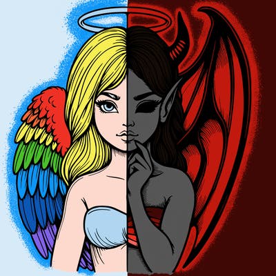 realistic angel half demon