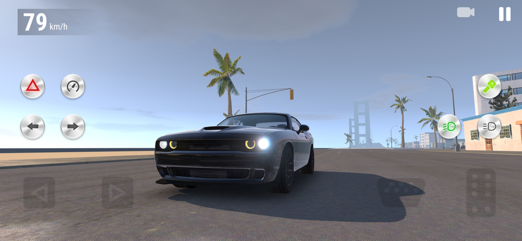 Real Driving School - Un muscle car negro conduciendo por un entorno de mundo abierto costero en el simulador Real Driving School.