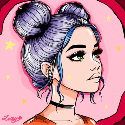 realistic girl with buns on the top of her head