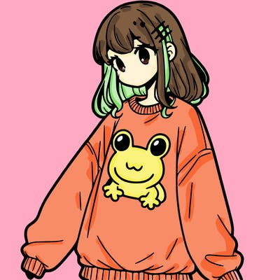 girl wearing frogging sweatshirt