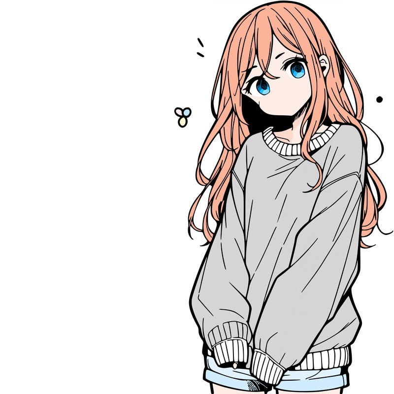 manga teen girl  in a sweater and baggy pants