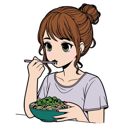 a realistic girl, eating food