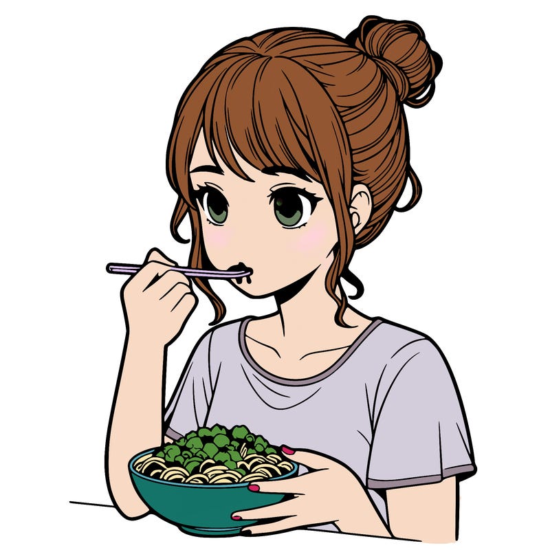 a realistic girl, eating food