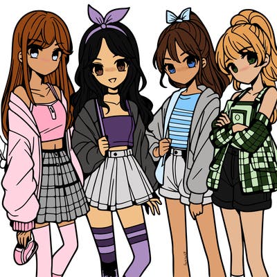 teen manga girls group of 4