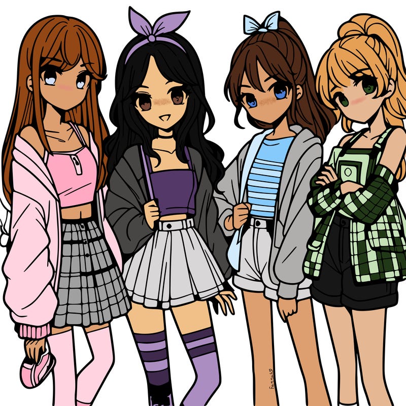 teen manga girls group of 4