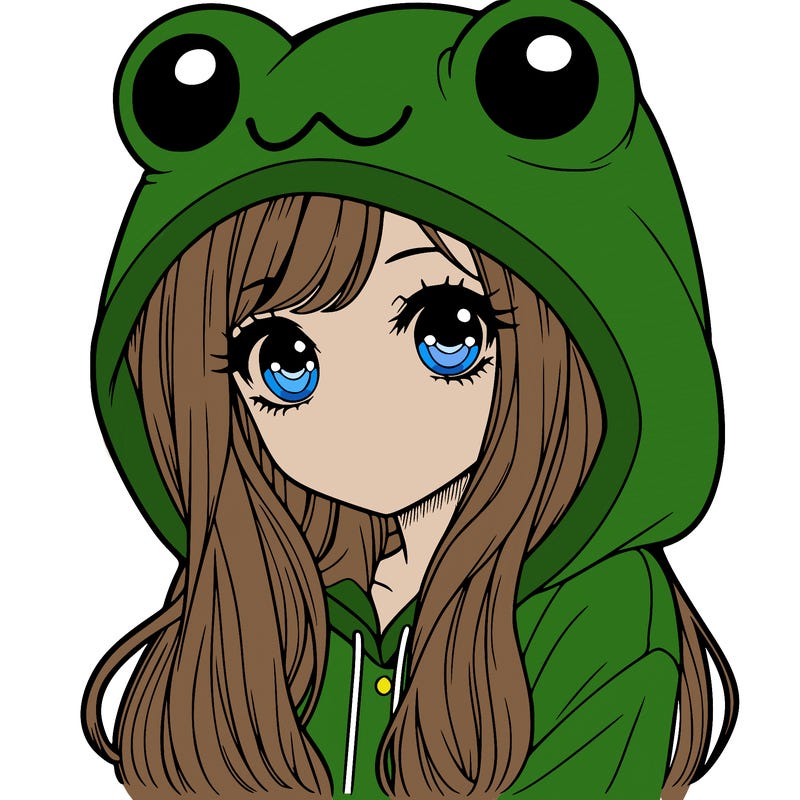 a pretty girl wearing a frog hoodie portrait with long hair