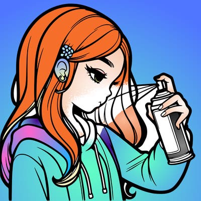 a realistic girl spray painting