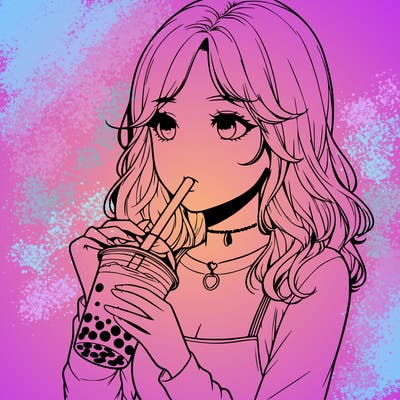 realistic girl drinking boba tea
