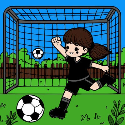 girl soccer player playing on soccer field making a goal realistic