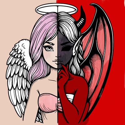 realistic angel half demon