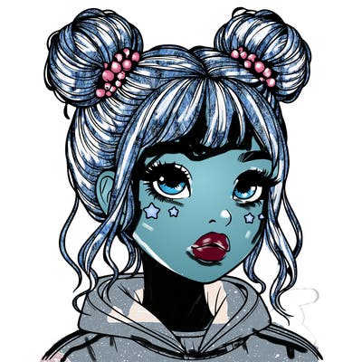 realistic girl with space buns