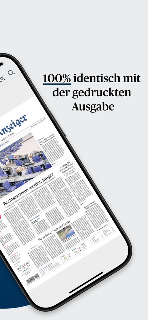 GA ePaper - Smartphone showing the GA ePaper app with a digital newspaper layout identical to the printed edition