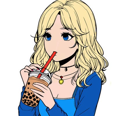realistic girl drinking boba tea