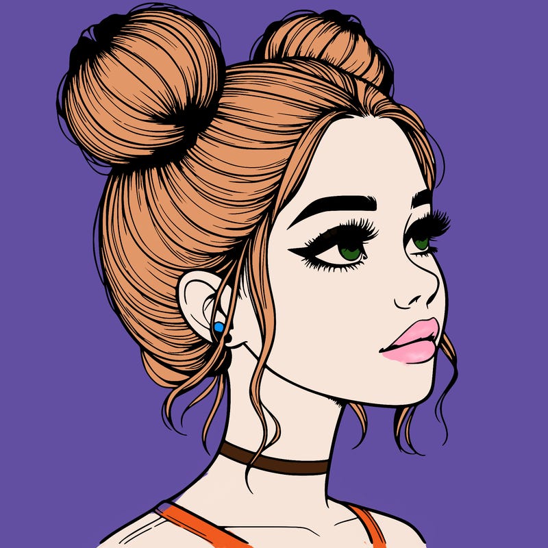 realistic girl with buns on the top of her head