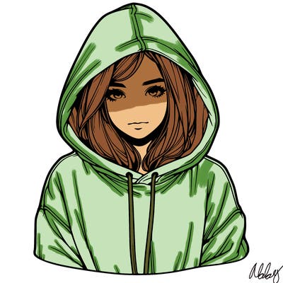realistic girl wearing a oversized hoodie