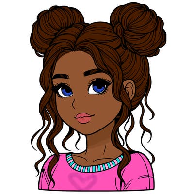 realistic girl with two buns in her hair