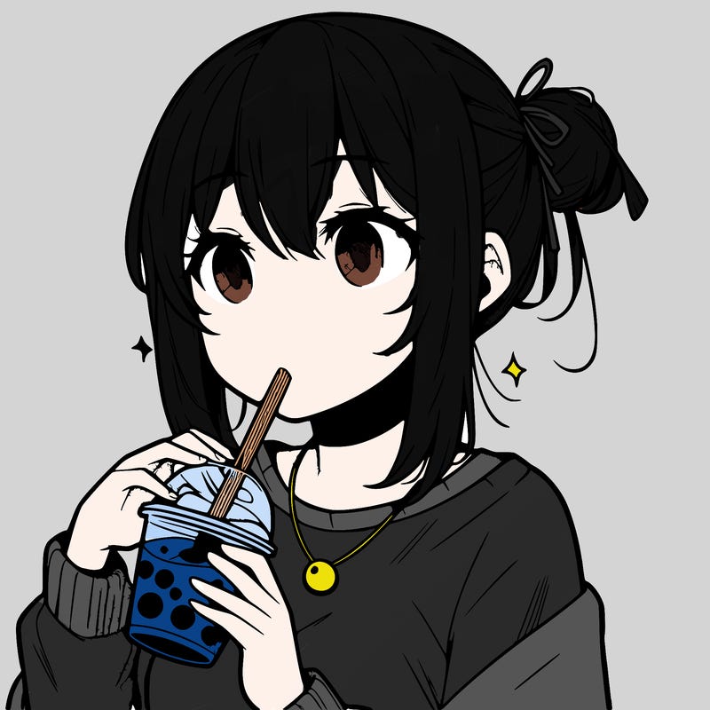 manga character drinking boba
