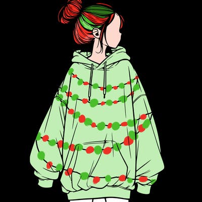 realistic girl with a oversized sweatshirt on and a bun