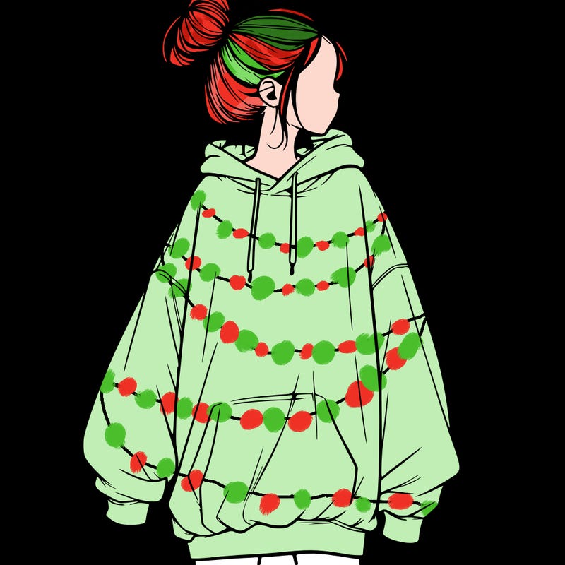 realistic girl with a oversized sweatshirt on and a bun