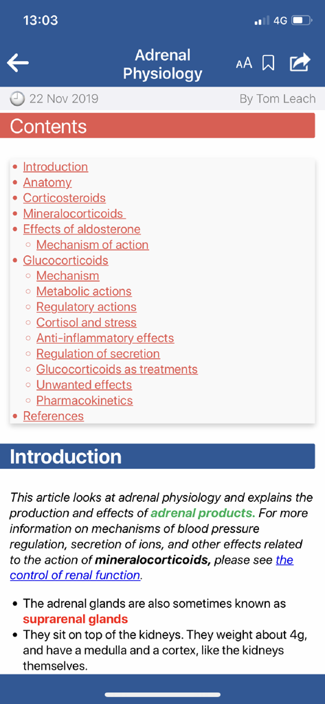 almostadoctor - A medical encyclopedia article about adrenal physiology on the almostadoctor mobile app