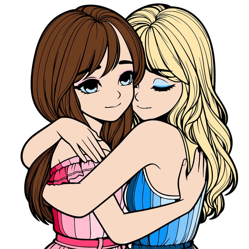realistic girls hugging