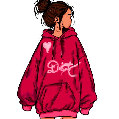 realistic girl with a oversized sweatshirt on and a bun