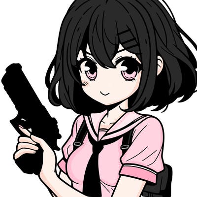 girl manga character with a gun