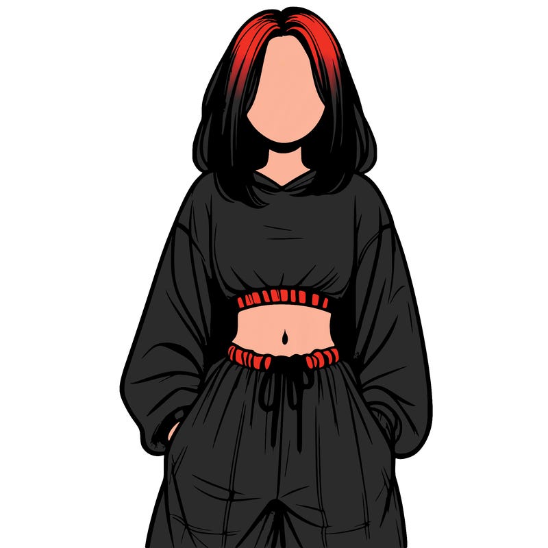 realistic girl faceless with baggy pants and a crop top