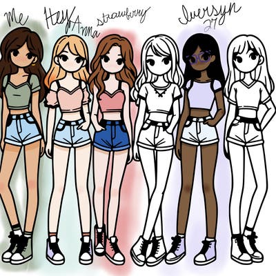 a group of girls wearing crop tops and shorts