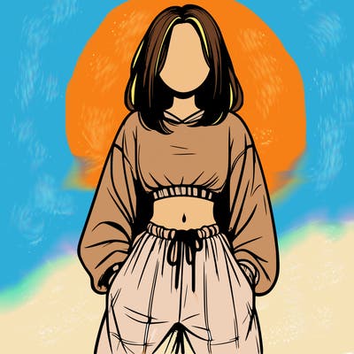 realistic girl faceless with baggy pants and a crop top