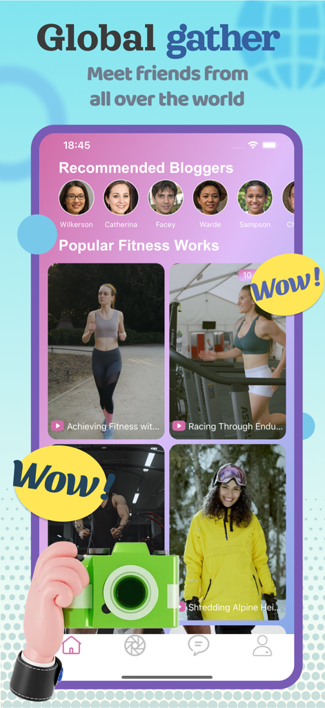 Lico - Fit Life & Chat - Screenshot of the Lico app showing recommended fitness bloggers and popular workout videos from a global community.
