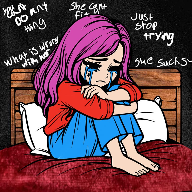 realistic girl crying on her bed over a break up