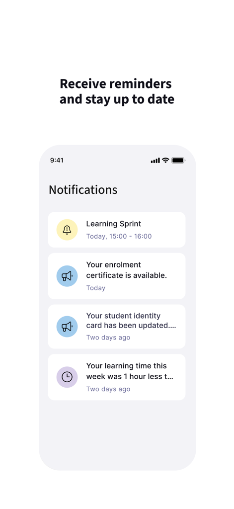 IU myCampus app notifications screen showing study reminders and enrollment updates