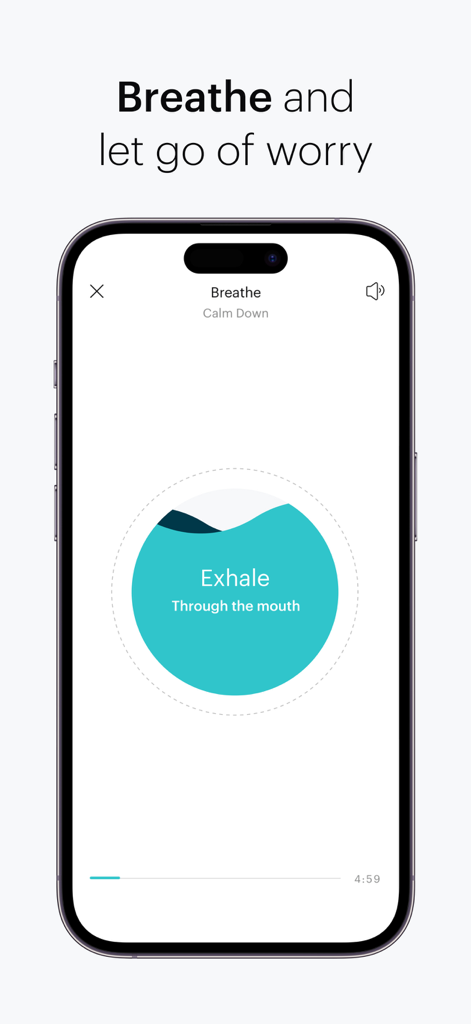 Balance: Meditation & Sleep - Interface of the Balance app showing a guided breathing exercise to calm down and let go of worry.