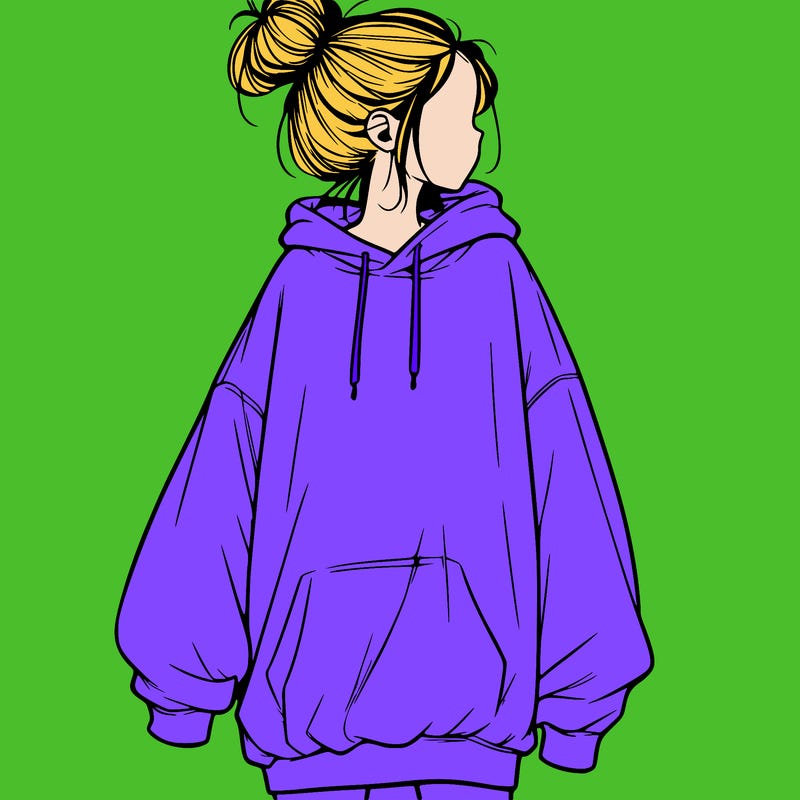realistic girl with a oversized sweatshirt on and a bun