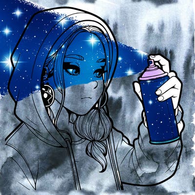 a realistic girl, spray painting