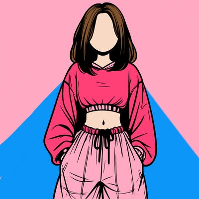 realistic girl faceless with baggy pants and a crop top