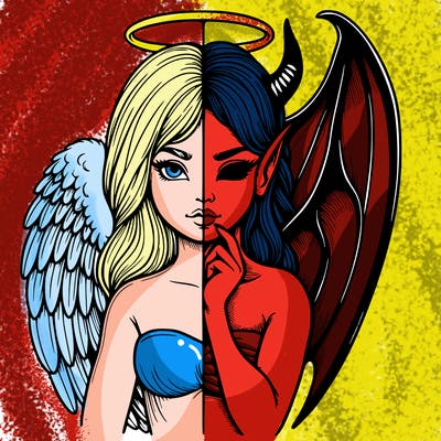 realistic angel half demon