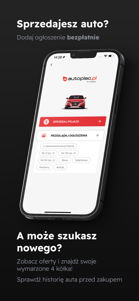 Smartphone screen showing the car marketplace feature in the Yanosik app