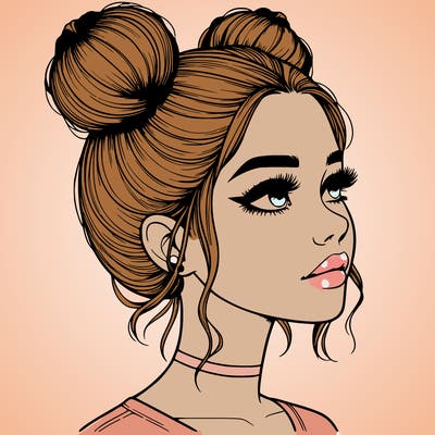 realistic girl with buns on the top of her head