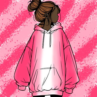 realistic girl with a oversized sweatshirt on and a bun