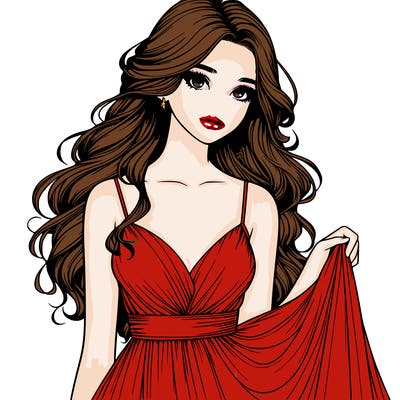 realistic girl in flowy silky prom dress