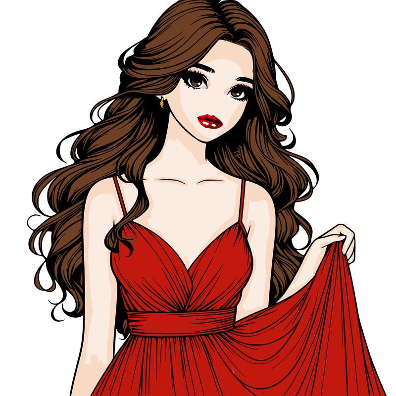 realistic girl in flowy silky prom dress