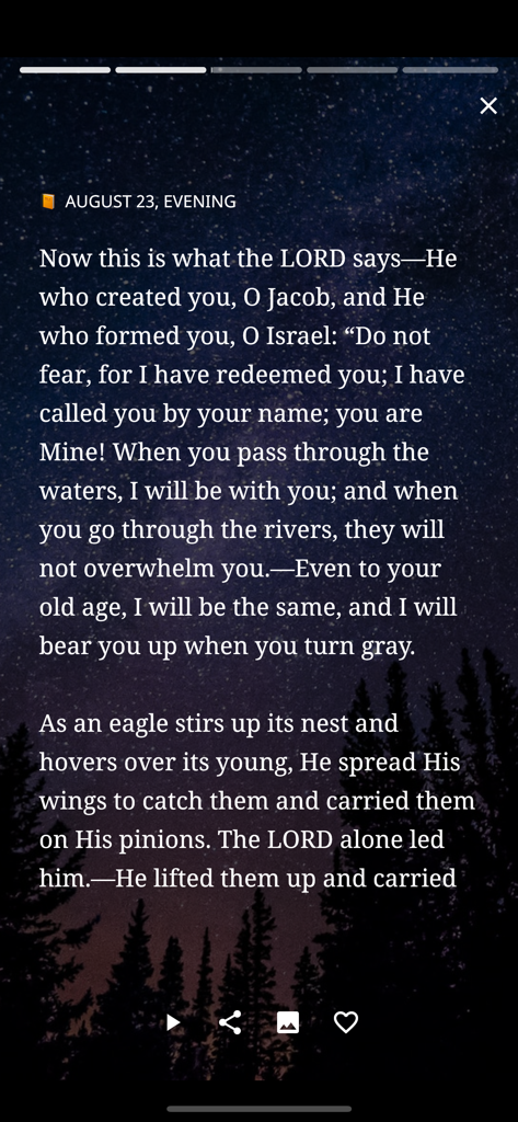 Daily Light On The Daily Path - Daily devotional screen with Bible verses and starry night theme