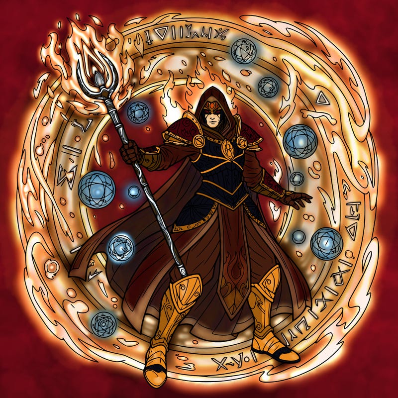 fantasy fire cleric with mystic vibes