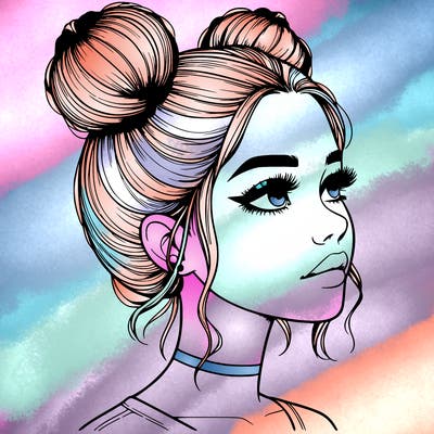 realistic girl with buns on the top of her head